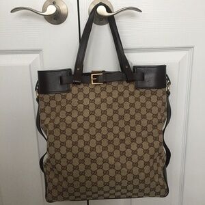 Authentic Gucci fabric tote bag, brown